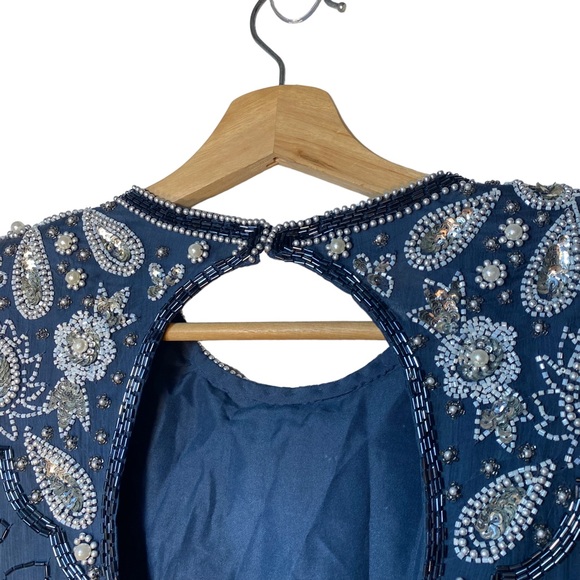 Laurence Kazar Navy Blue Silver Embellished Short Sleeve Mini Dress Womens M - Picture 6 of 8